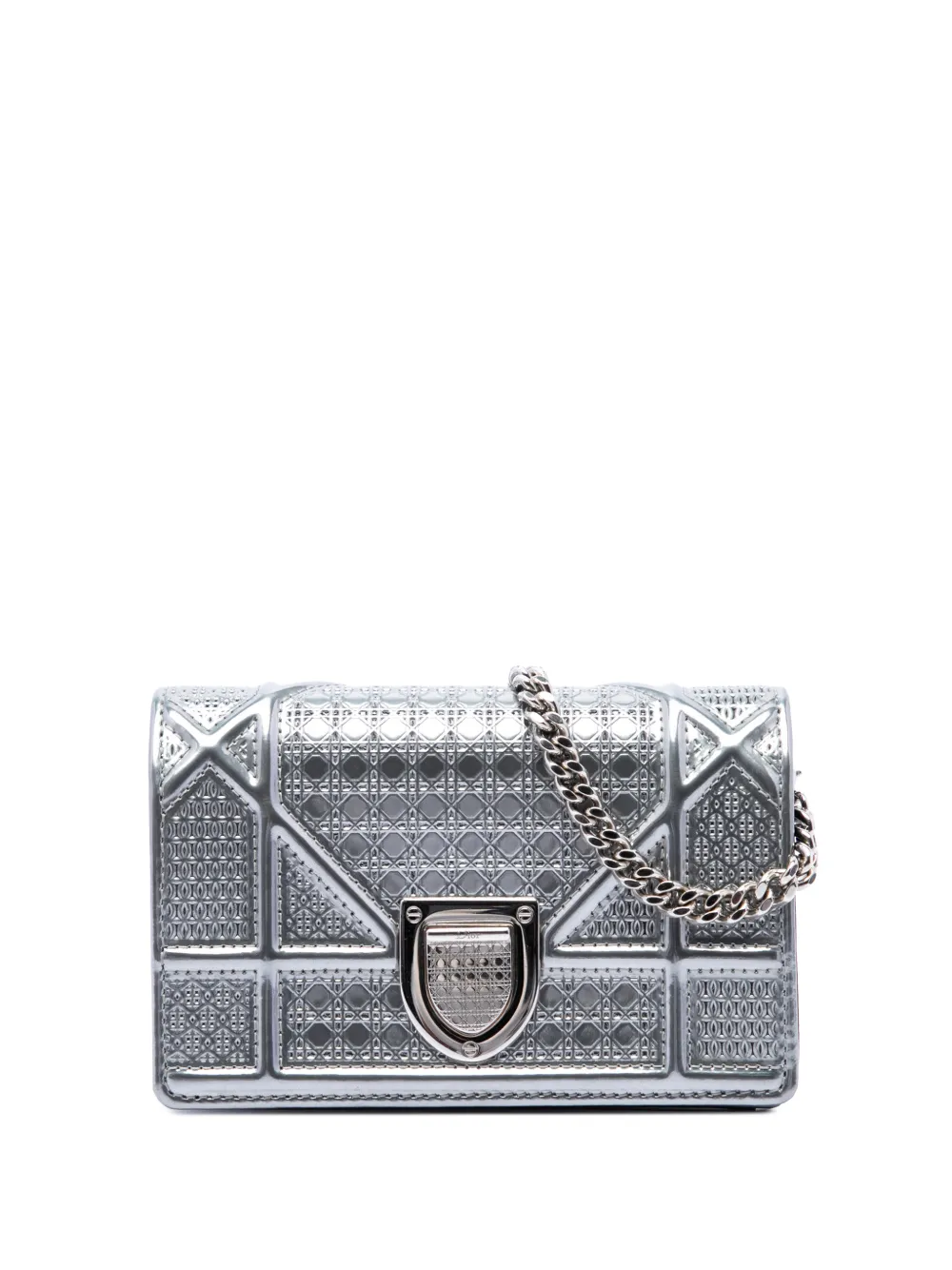 Christian Dior Pre-Owned 2017 Baby Metallic Patent Microcannage Diorama Flap crossbody bag - Argento