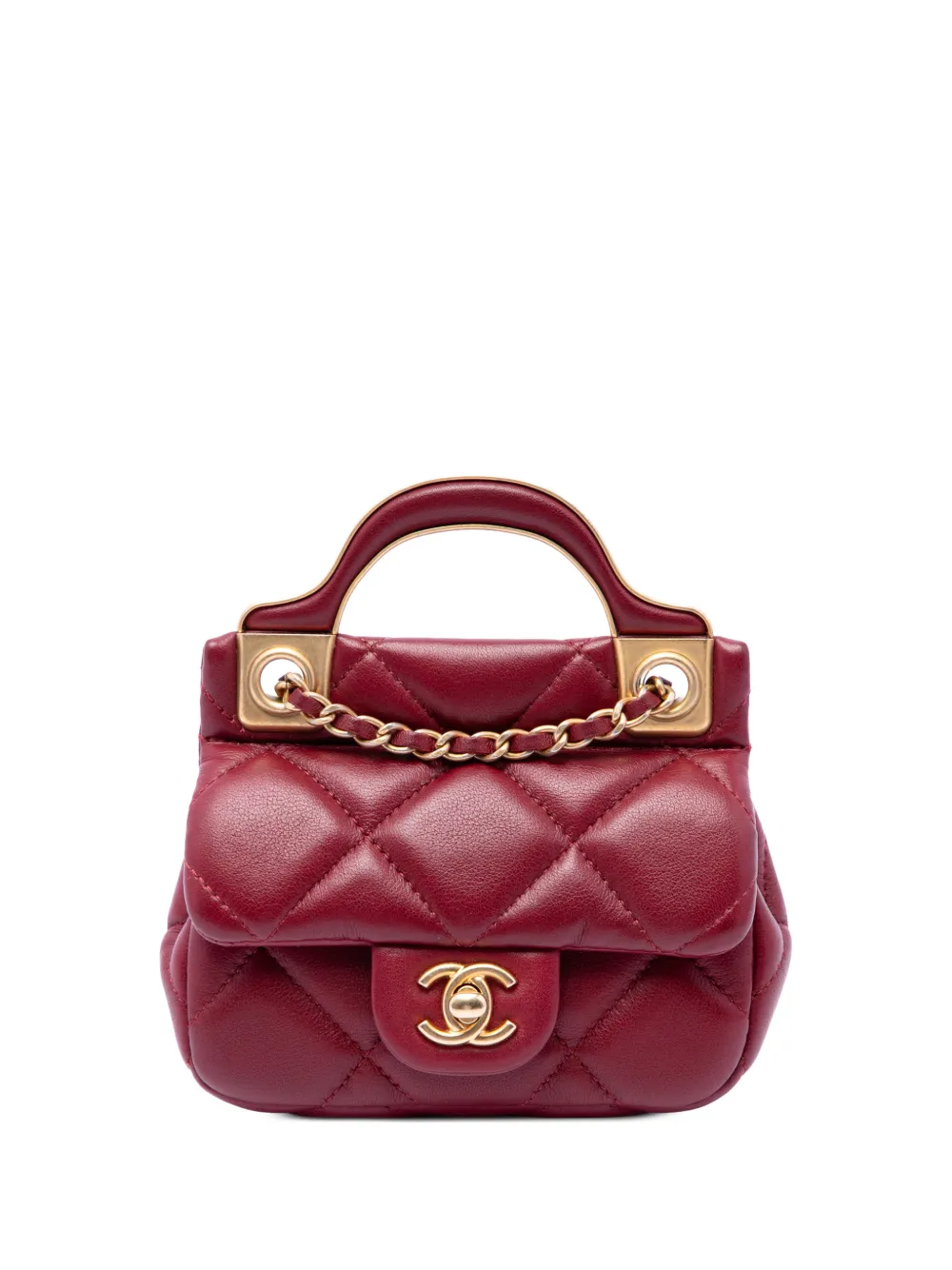 CHANEL Pre-Owned 2021 Quilted Calfskin Lady Card Holder with Chain Top Handle Bag satchel - Rosso