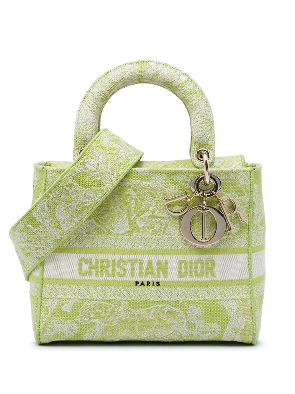 Christian Dior Pre-Owned 2021 mittelgroße Toile de Jouy Lady D Lite Satchel-Tasche aus Canvas mit Stickerei - Grün