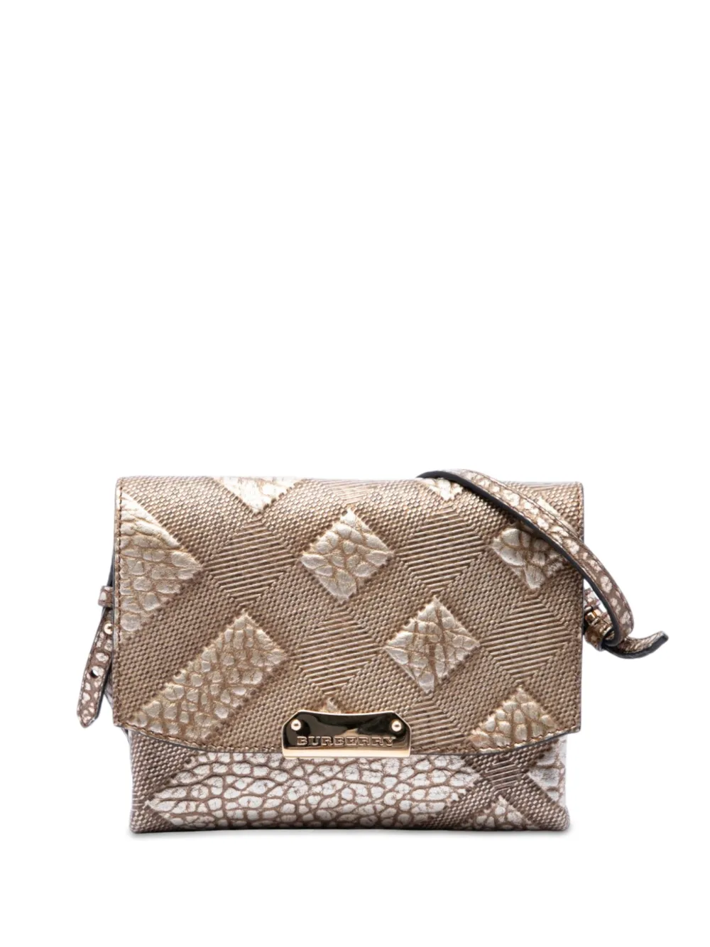 Burberry Pre-Owned 2000-2017 Embossed Grain Check Leather Langley crossbody bag - Oro