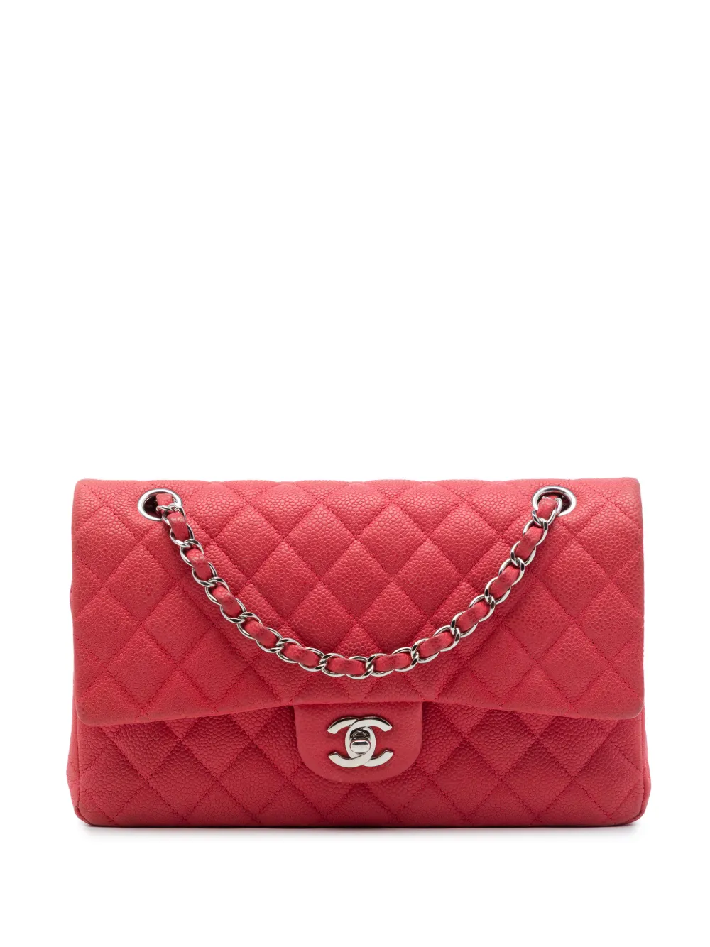 CHANEL Pre-Owned 2013-2014 mittelgroße Classic Double Flap Schultertasche aus Kaviarleder - Rot