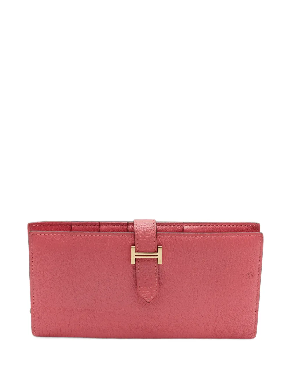 Pre-owned Hermes 2016 Bearn Gusset Leather Wallet In Pink