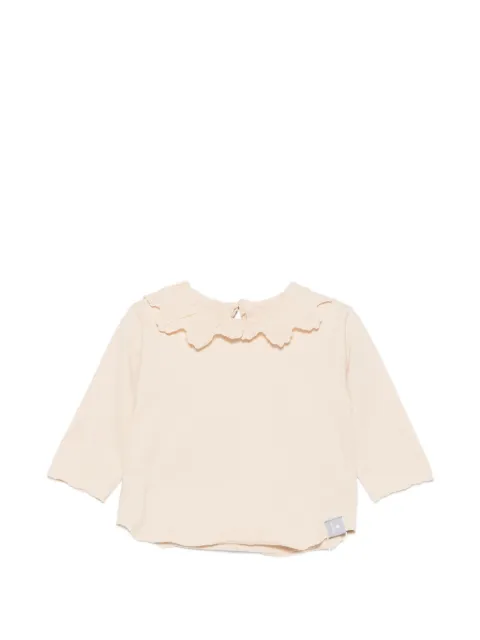 Snug ruffled embroidered-collar top