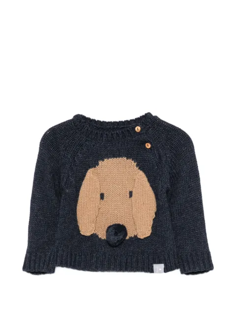 Snug dog-intarsia button-fastening sweater