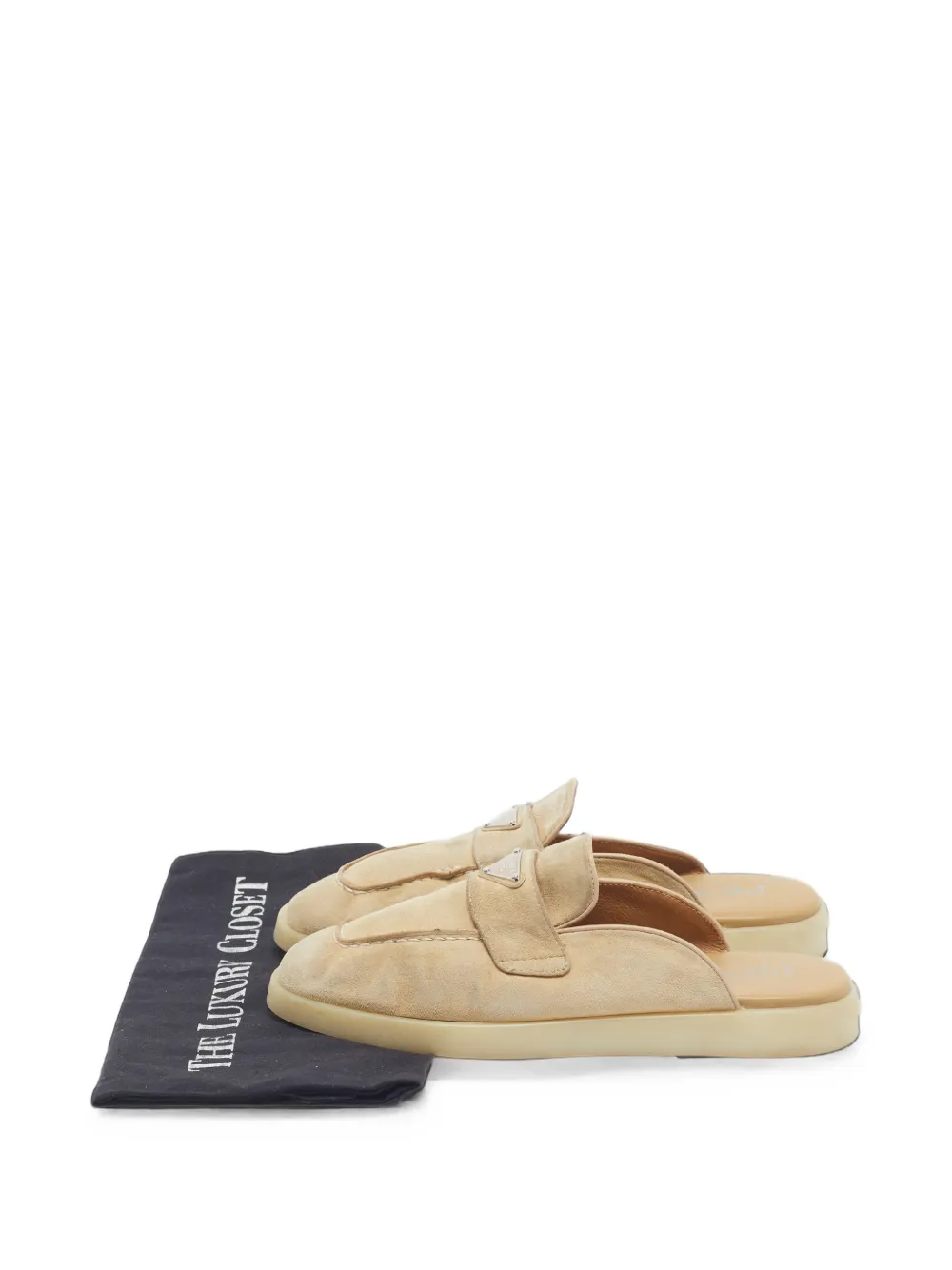 Prada Pre-Owned Triangle suede mules - Grigio