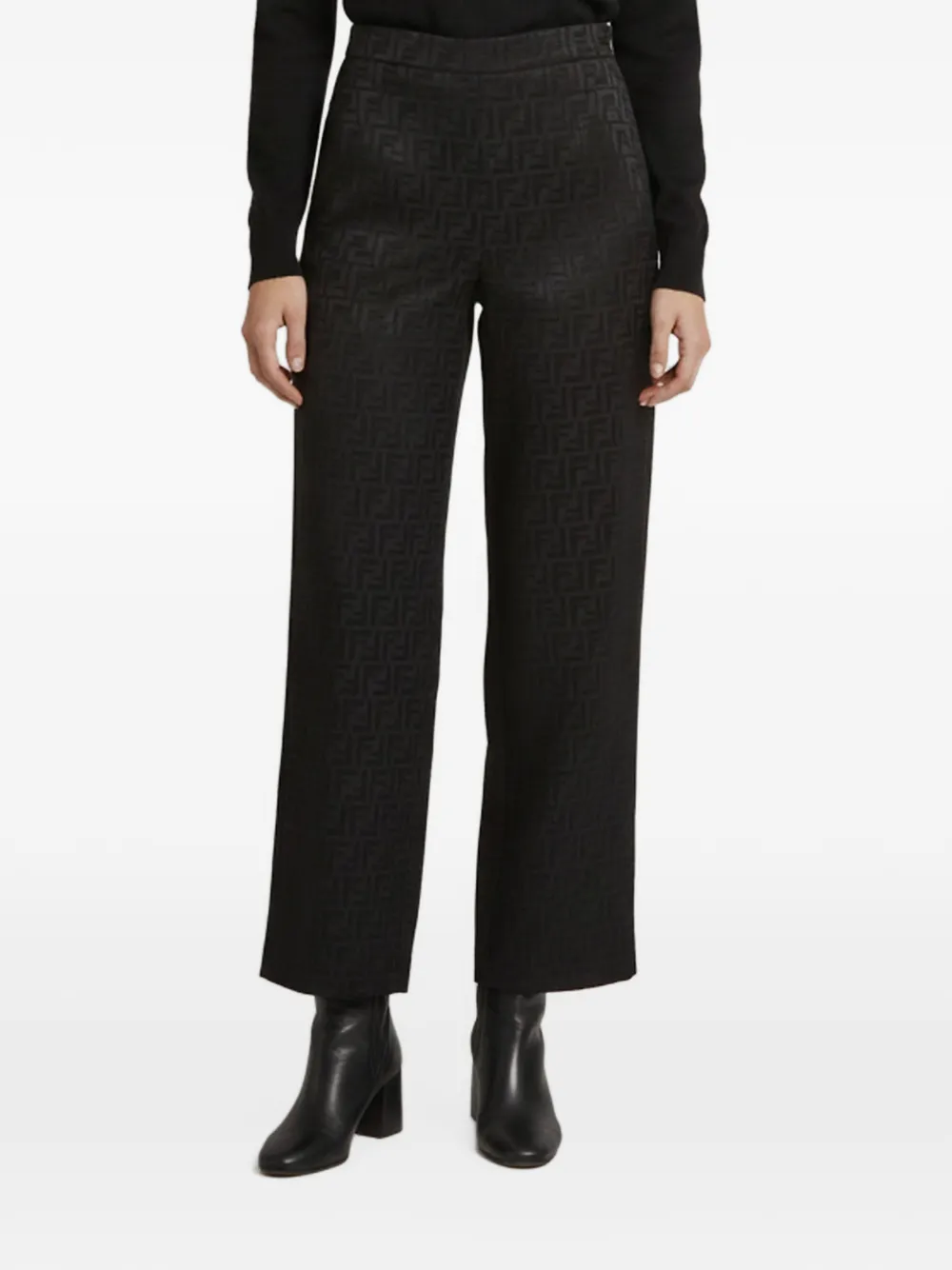 Fendi Pre-Owned Zucca jacquard wide-leg trousers - Nero