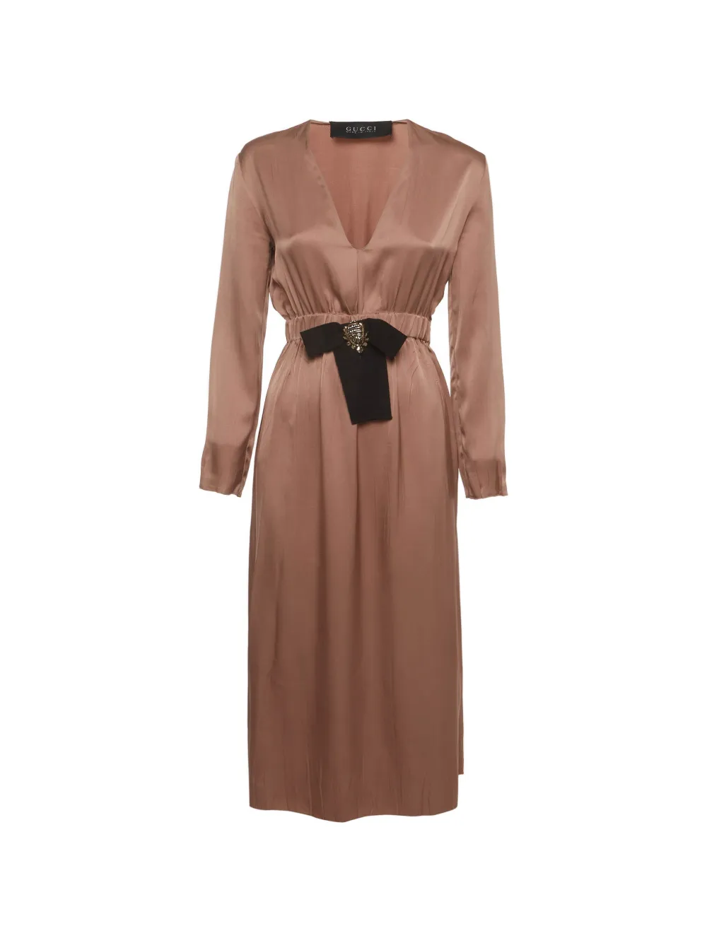 Gucci Pre-Owned robe mi-longue à détail de nœud et col v - Marron Gucci Pre-Owned robe mi-longue à détail de nœud et col v - Marron