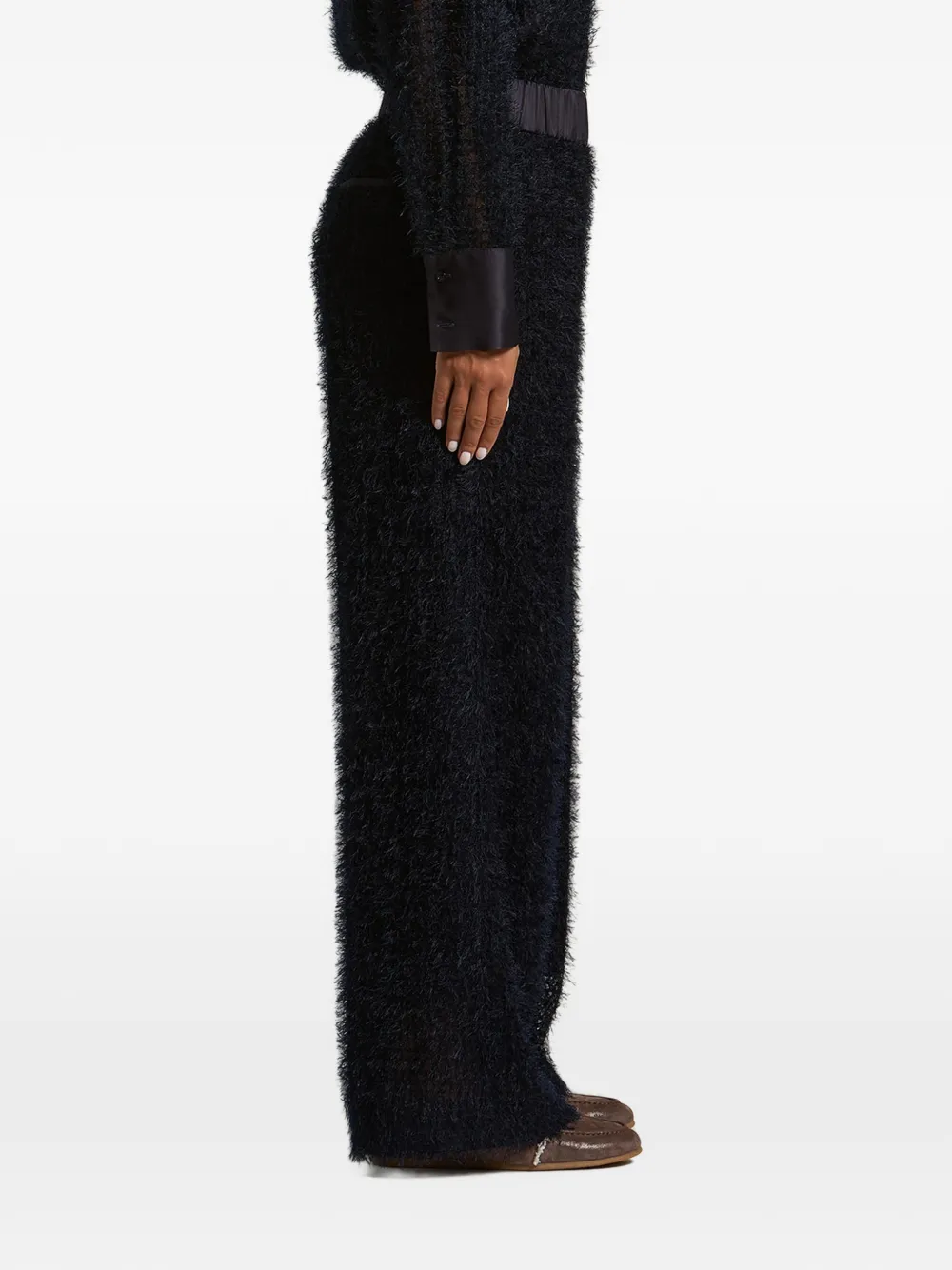 Peserico Broek met wijde pijpen en veren-effect Blauw