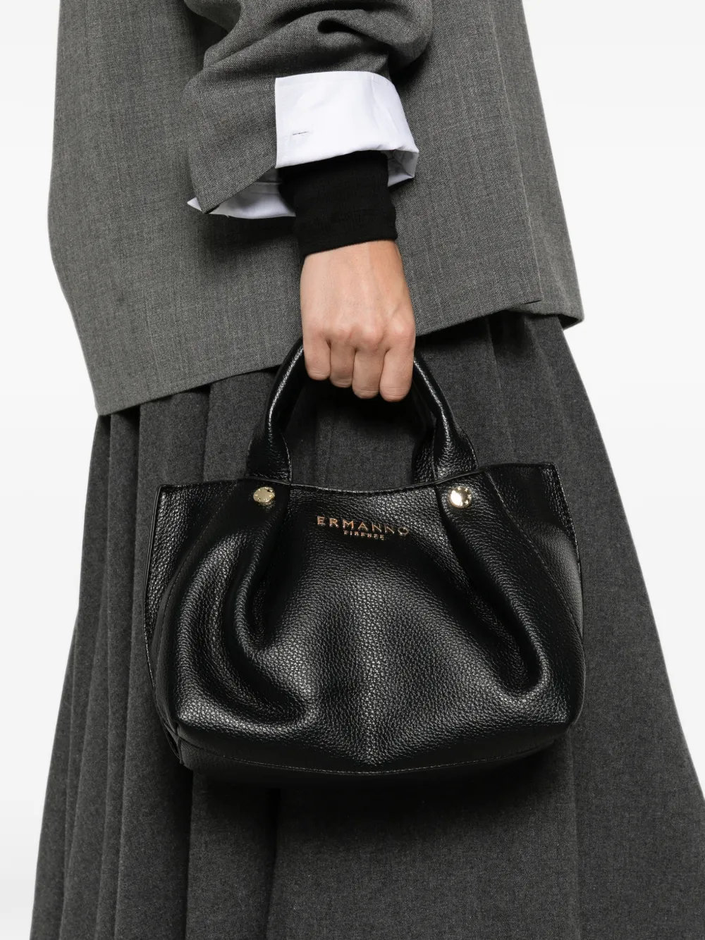 ERMANNO FIRENZE Shopper van bewerkt leer met logo Zwart