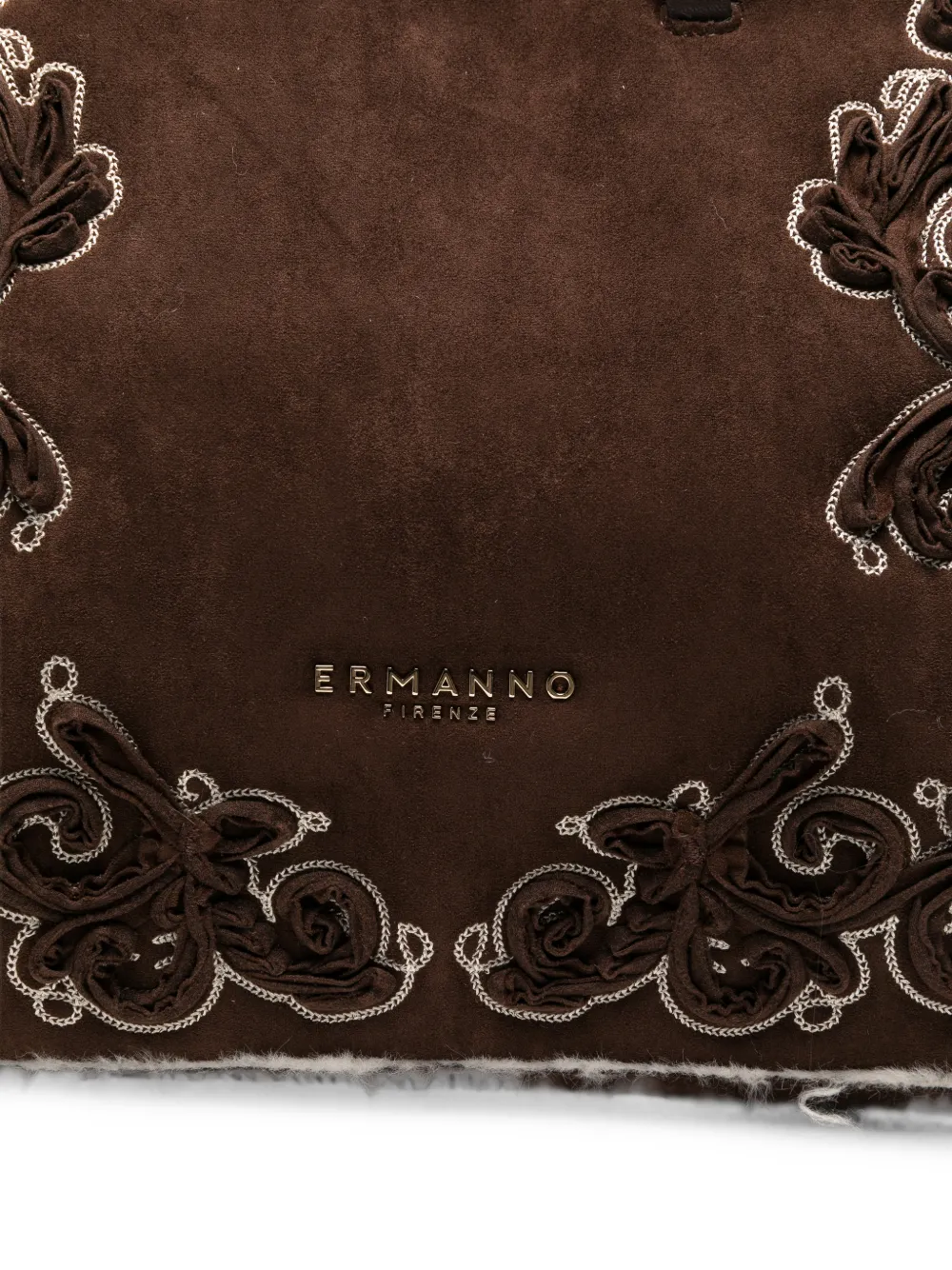 ERMANNO FIRENZE Grote shopper met geborduurde lammy afwerking Bruin