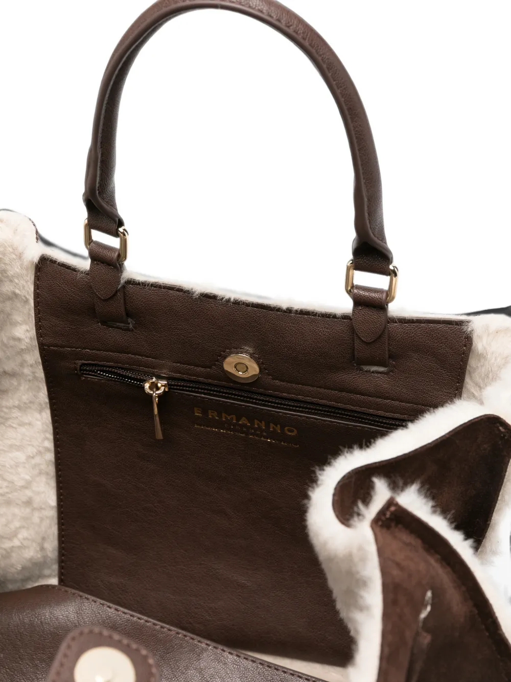 ERMANNO FIRENZE Grote shopper met geborduurde lammy afwerking Bruin