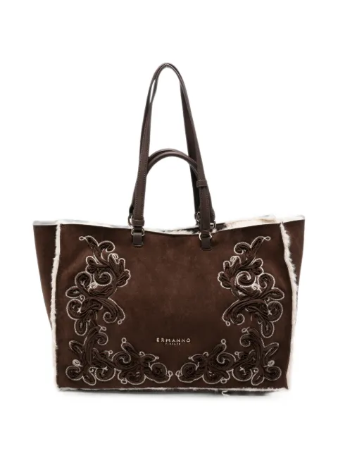 ERMANNO FIRENZE  large shearling-trim embroidered tote bag