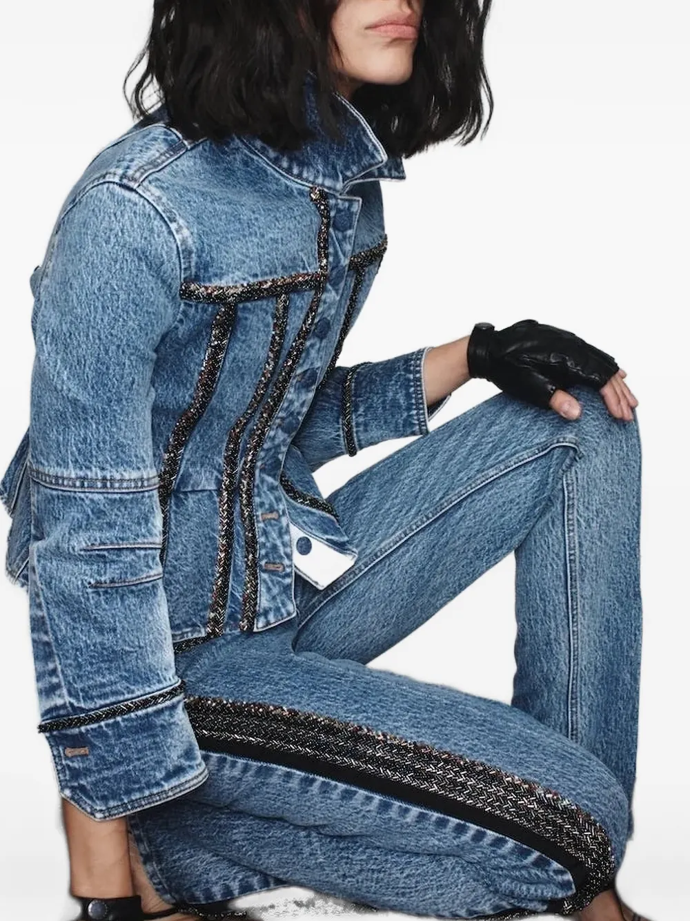 Hellessy Kai denim jack met gevlochten afwerking Blauw