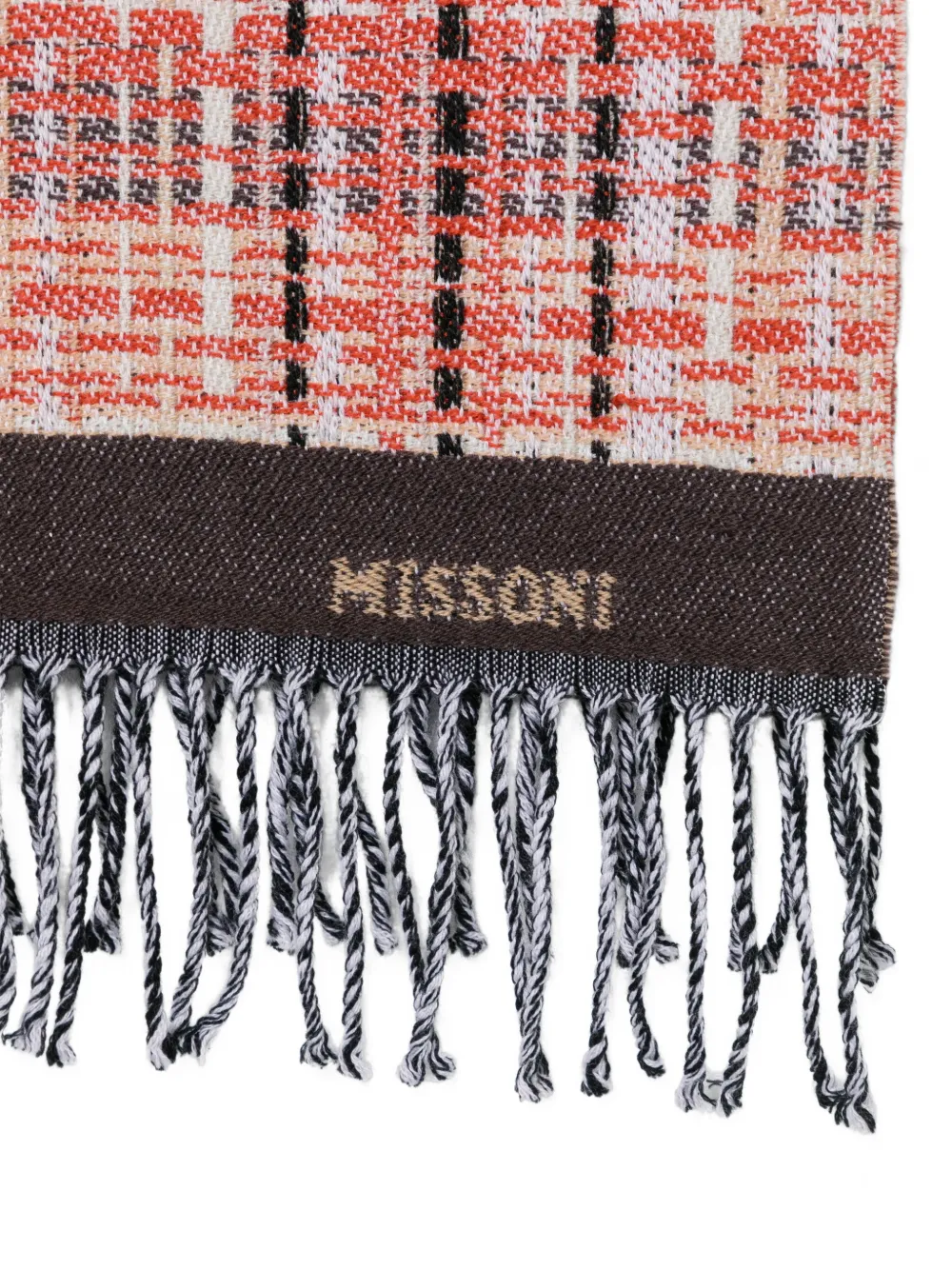 Missoni check-pattern fringed scarf Beige