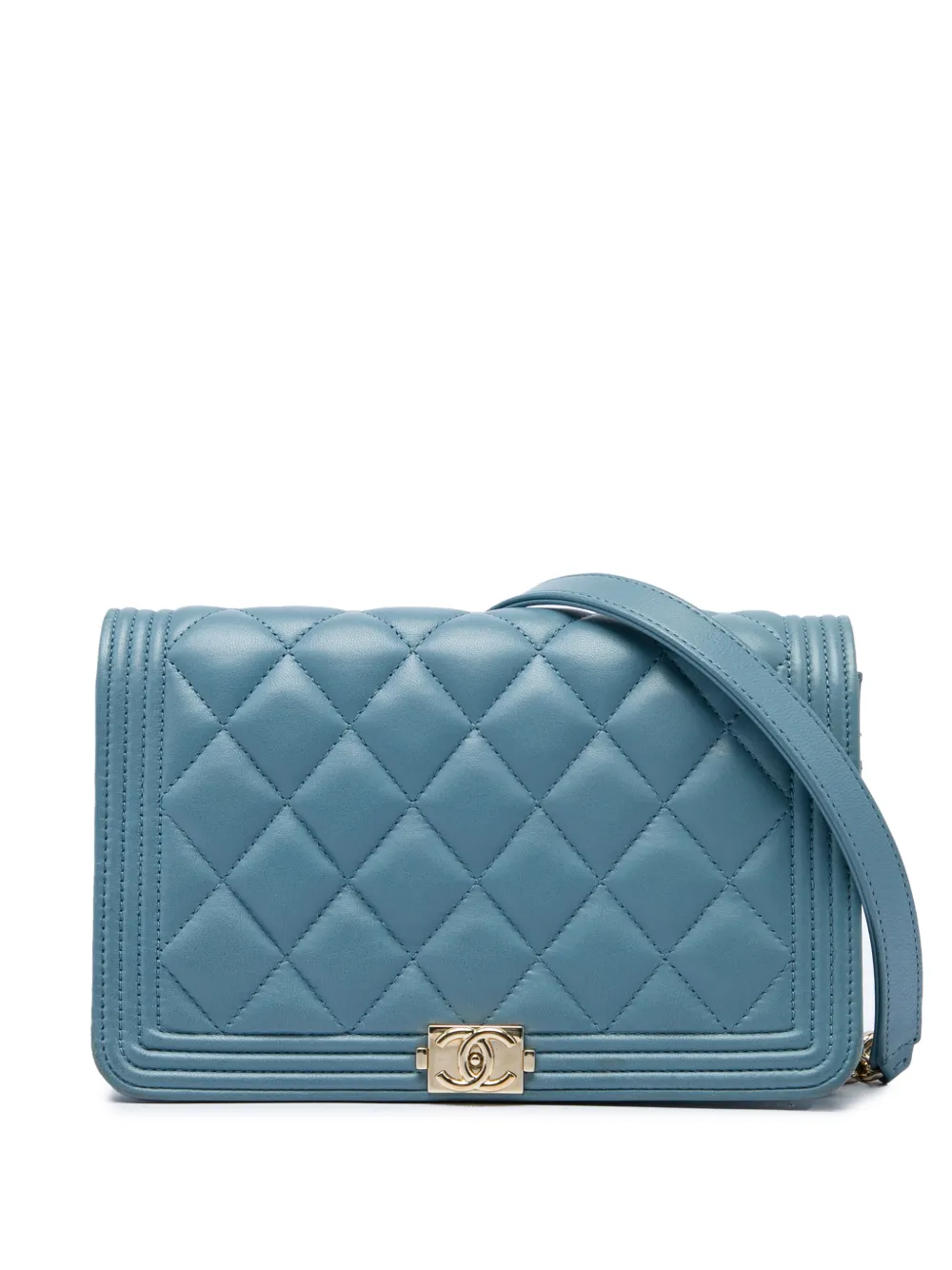 CHANEL Pre-Owned 2019 Quilted Lambskin Boy Wallet On Chain crossbody bag - Blu