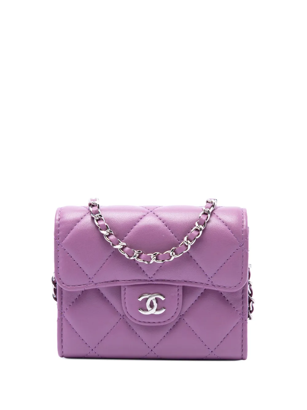 CHANEL Pre-Owned 2020 CC Quilted Lambskin Flap Card Holder on Chain crossbody bag - Viola