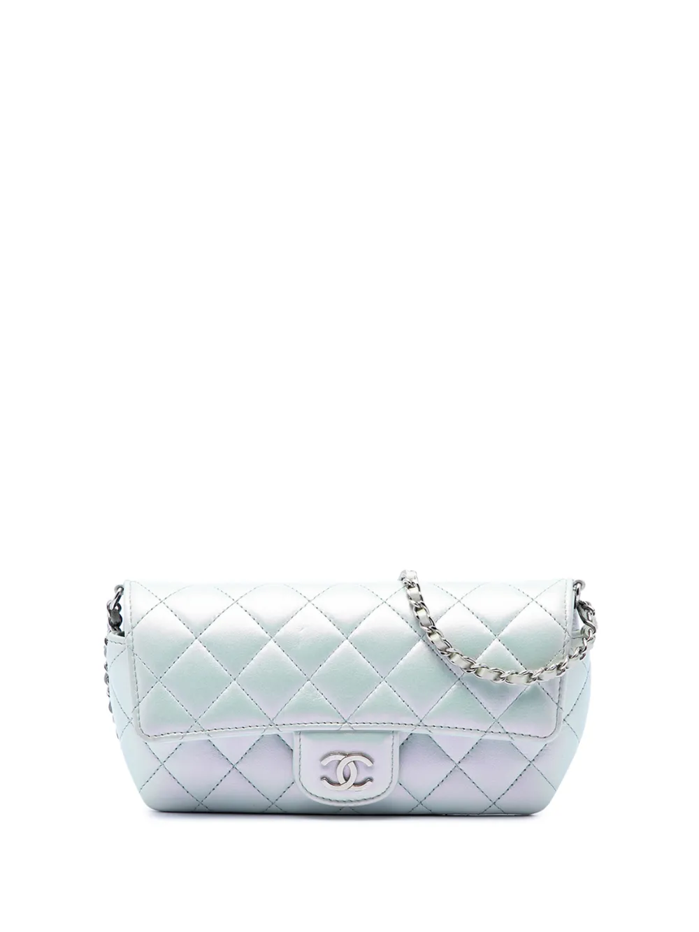 CHANEL Pre-Owned 2021 CC Quilted Iridescent Lambskin Sunglasses Case with Chain crossbody bag - Blu