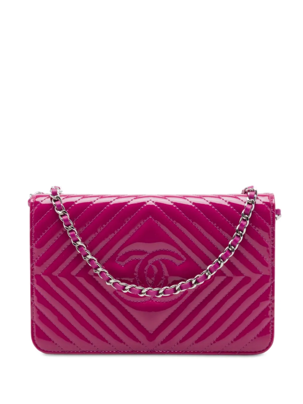 CHANEL Pre-Owned 2015-2016 CC Patent Diamond Quilted Wallet On Chain crossbody bag - Rosa