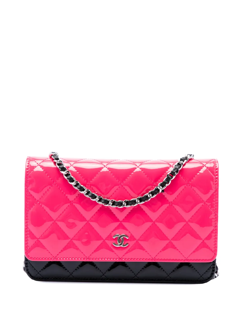 CHANEL Pre-Owned 2019 CC Bicolor Quilted Patent Wallet on Chain crossbody bag - Rosa