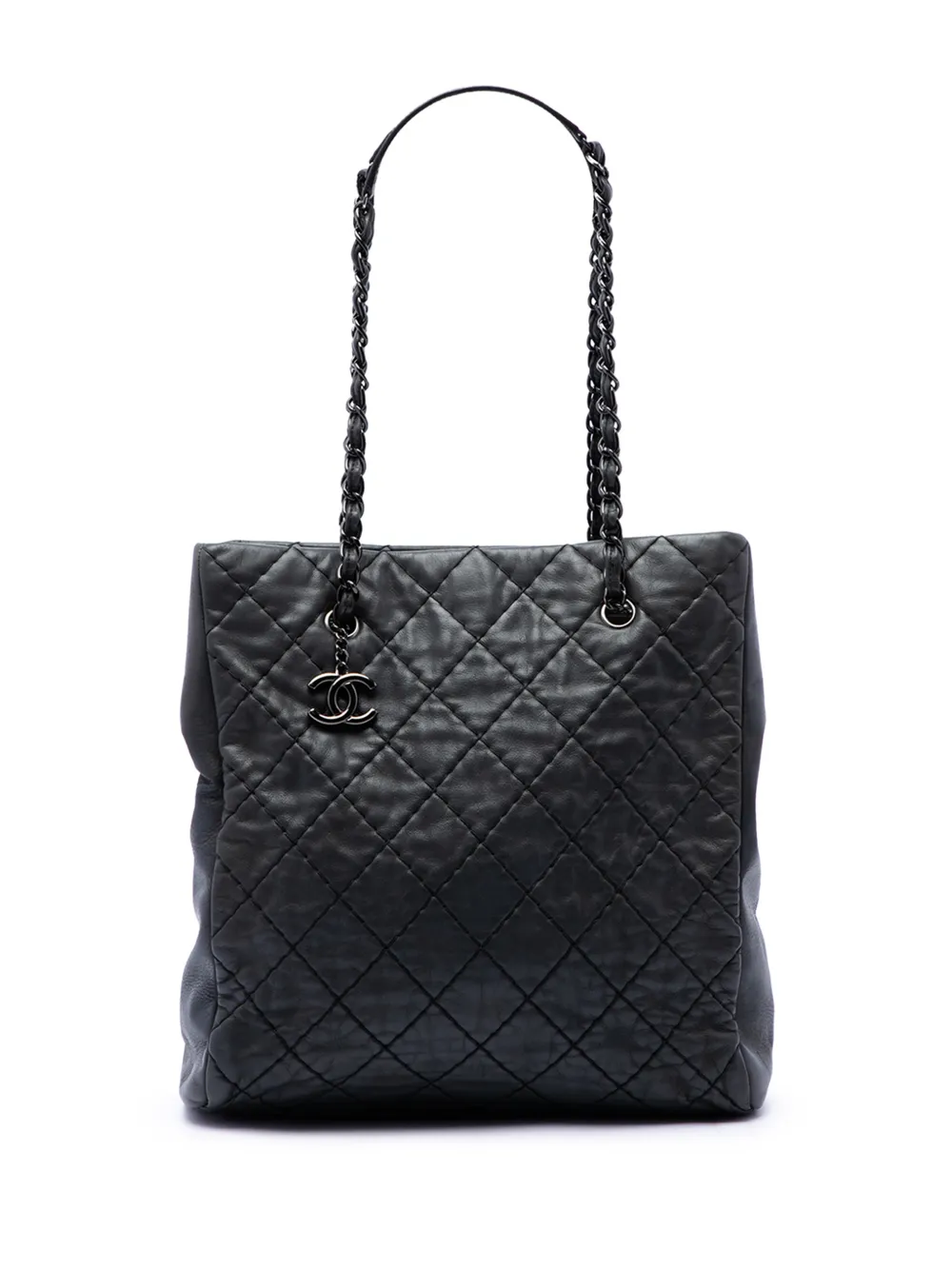 CHANEL Pre-Owned 2010-2011 CC Quilted Lambskin Wild Stitch Chain tote bag - Nero