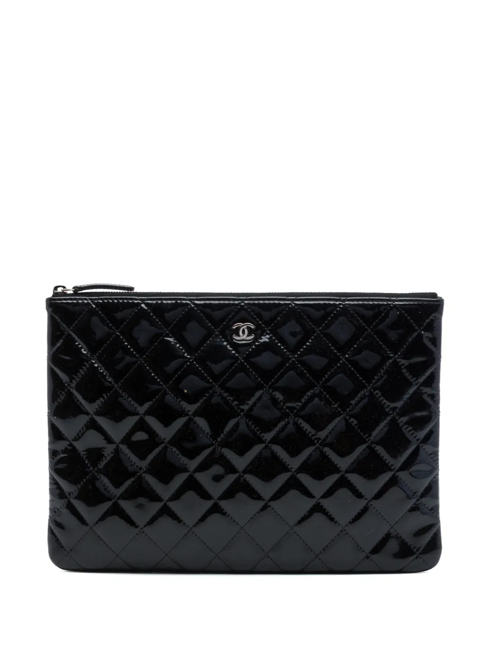 CHANEL Pre-Owned 2014-2015 Medium Quilted Patent O Case clutch bag - Nero