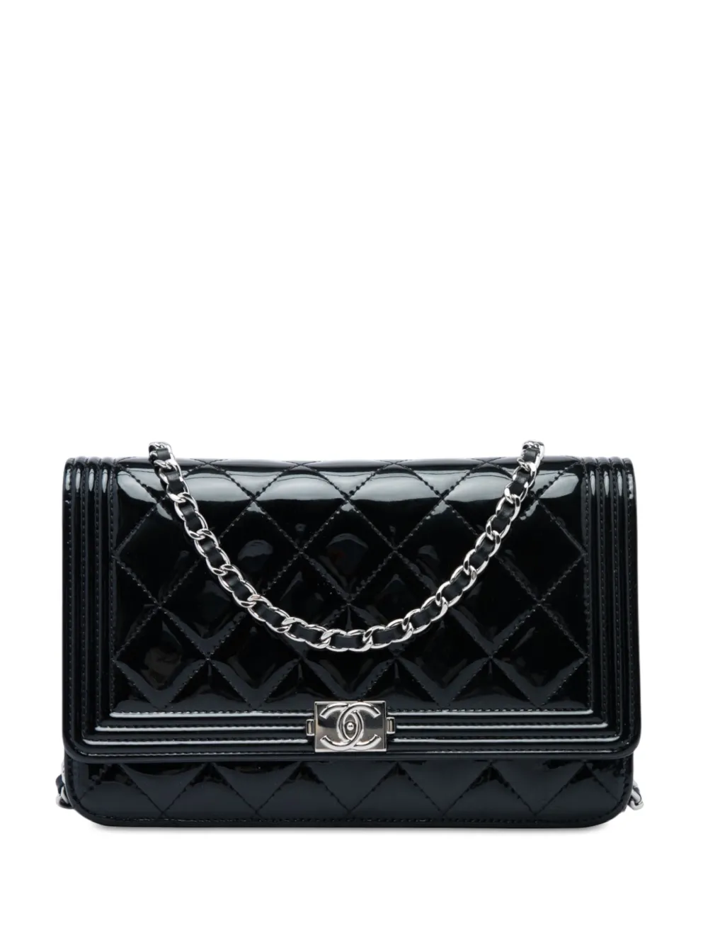 CHANEL Pre-Owned 2014-2015 Quilted Patent Boy Wallet on Chain crossbody bag - Nero