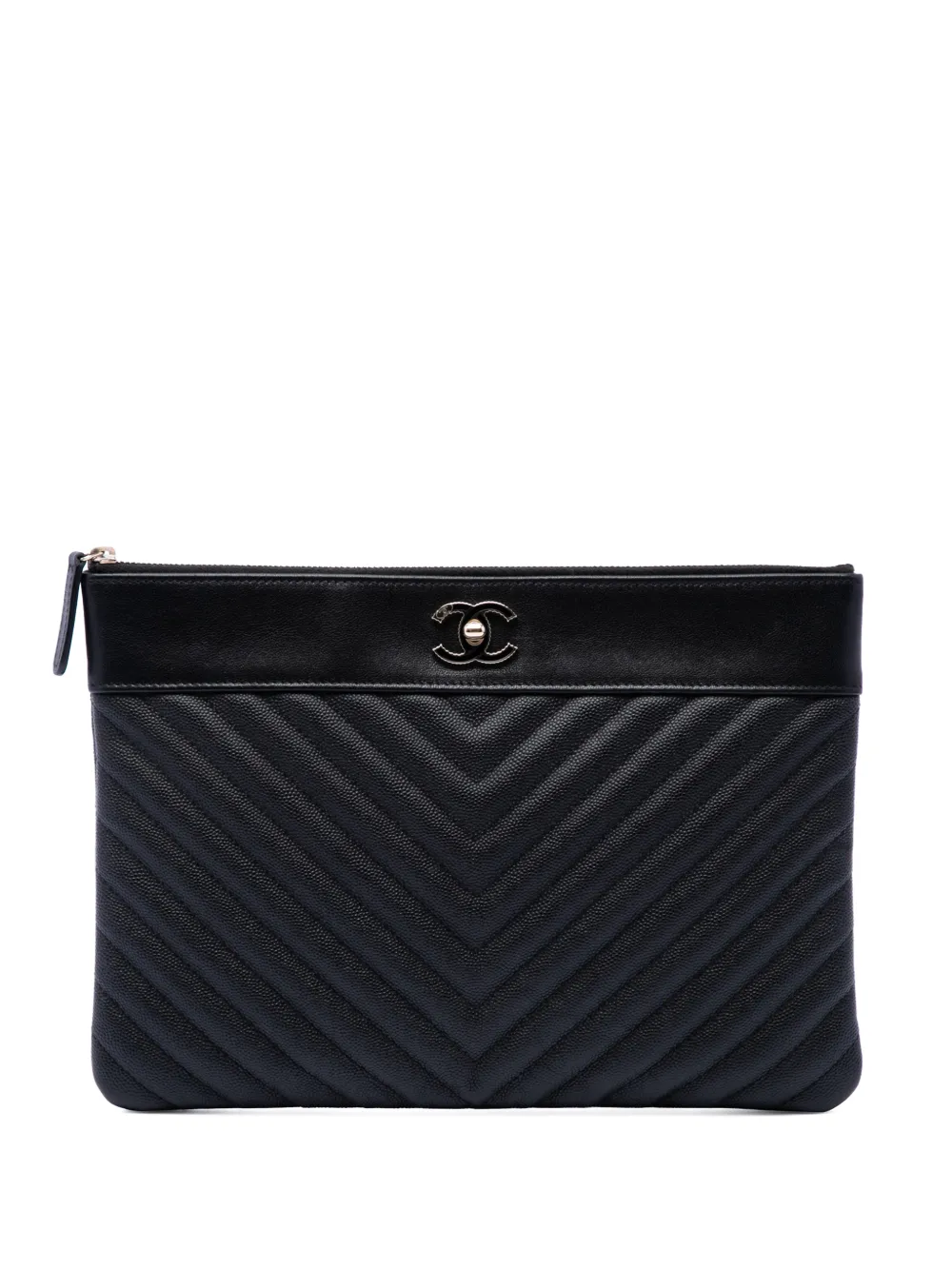 CHANEL Pre-Owned 2019 Medium Chevron Caviar Mademoiselle O Case clutch bag - Nero
