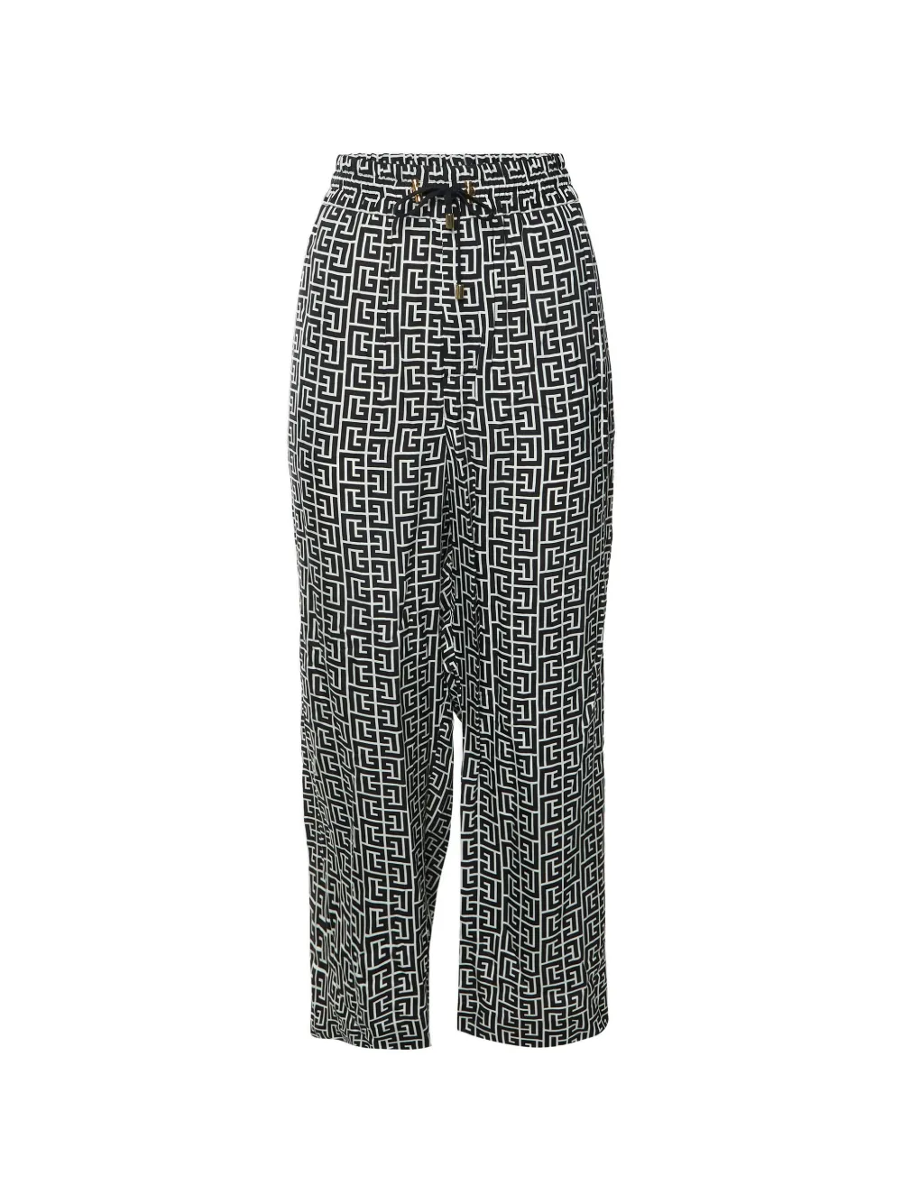 Pre-owned Balmain Monogram Print Wide-leg Trousers In Black