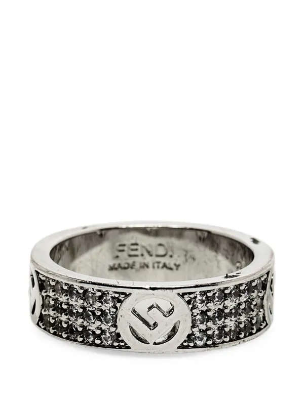 Fendi Pre-owned F Is Fendi Crystal-embellished Pavé Ring in Silver