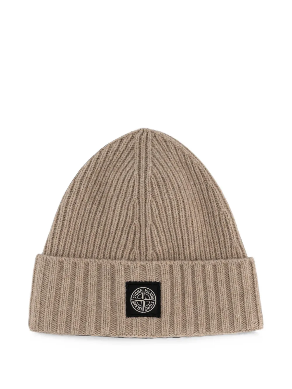 Stone Island Junior logo-patch ribbed beanie hat - Toni neutri