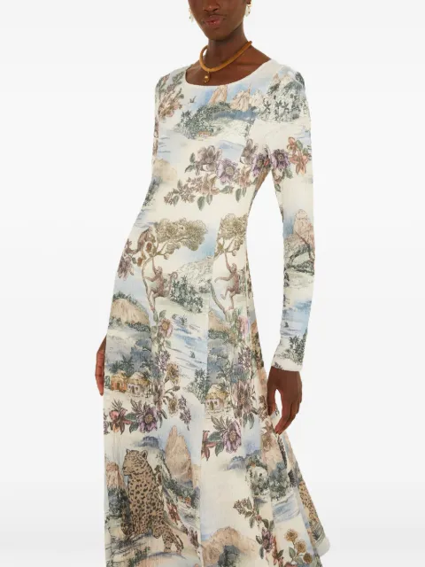 FARM Rio landscape-print long-sleeve midi dress