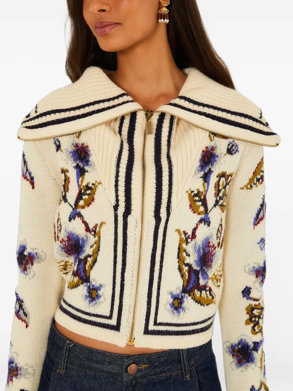 FARM Rio golden nature full zipper knit cardigan Beige