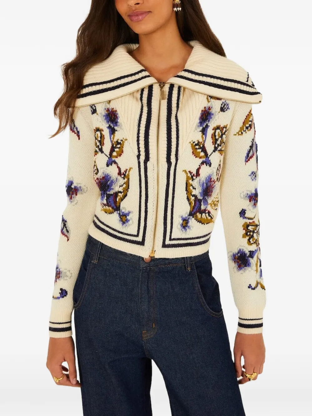 FARM Rio golden nature full zipper knit cardigan - Nude