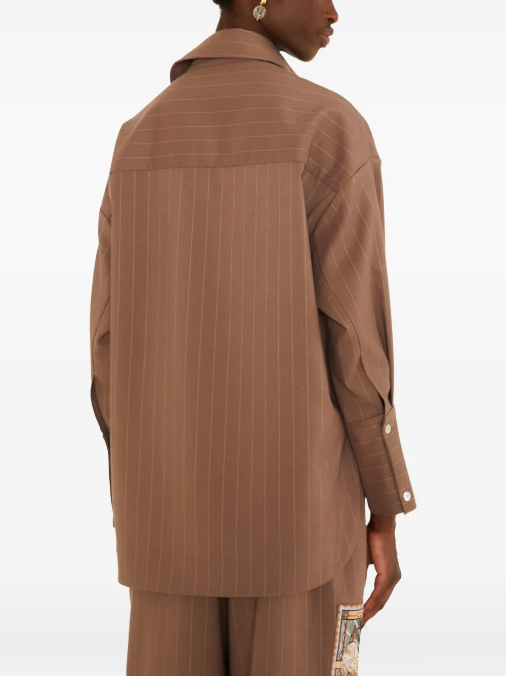 FARM Rio Blouse met krijtstreep en patch Bruin