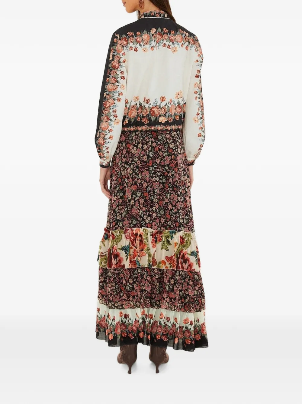 FARM Rio floral-print tiered maxi skirt Zwart