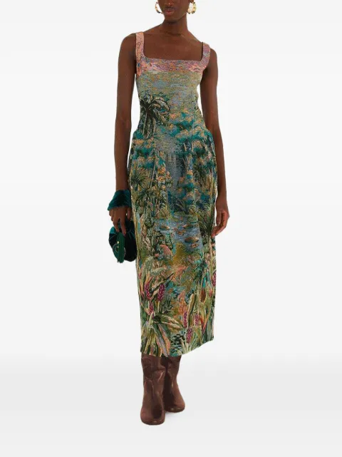 FARM Rio petricor-jacquard sleveless maxi dress