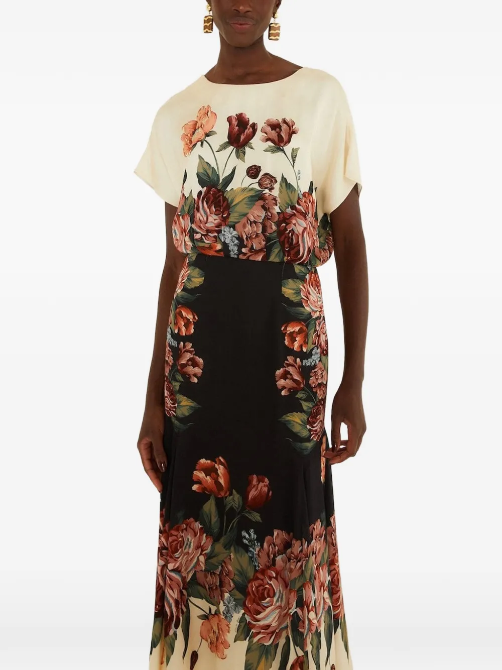 FARM Rio winter-floral short-sleeve maxi dress - Nero