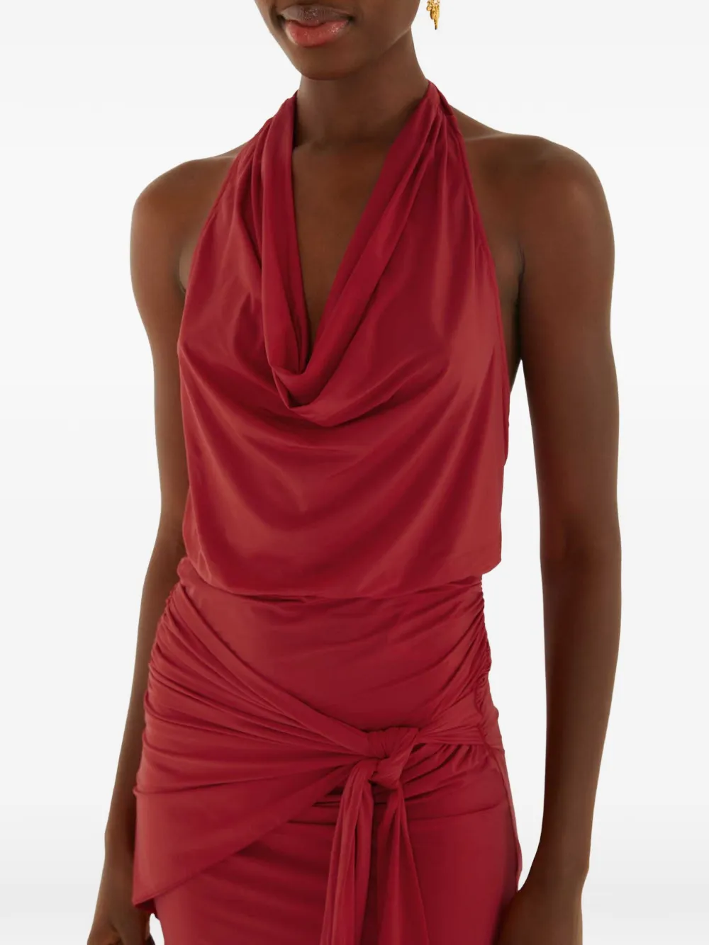 FARM Rio cowl-neck ruched mini dress Rood