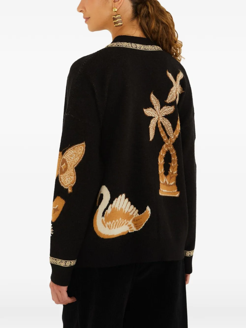 FARM Rio Vest met grafische intarsia en V-hals Zwart