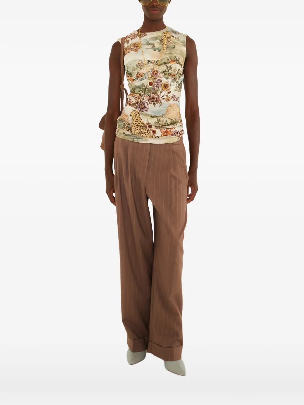 FARM Rio graphic-print ruched top - Toni neutri