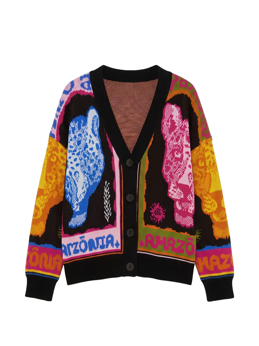 FARM Rio multicolor panthers buttoned knit cardigan - Nero