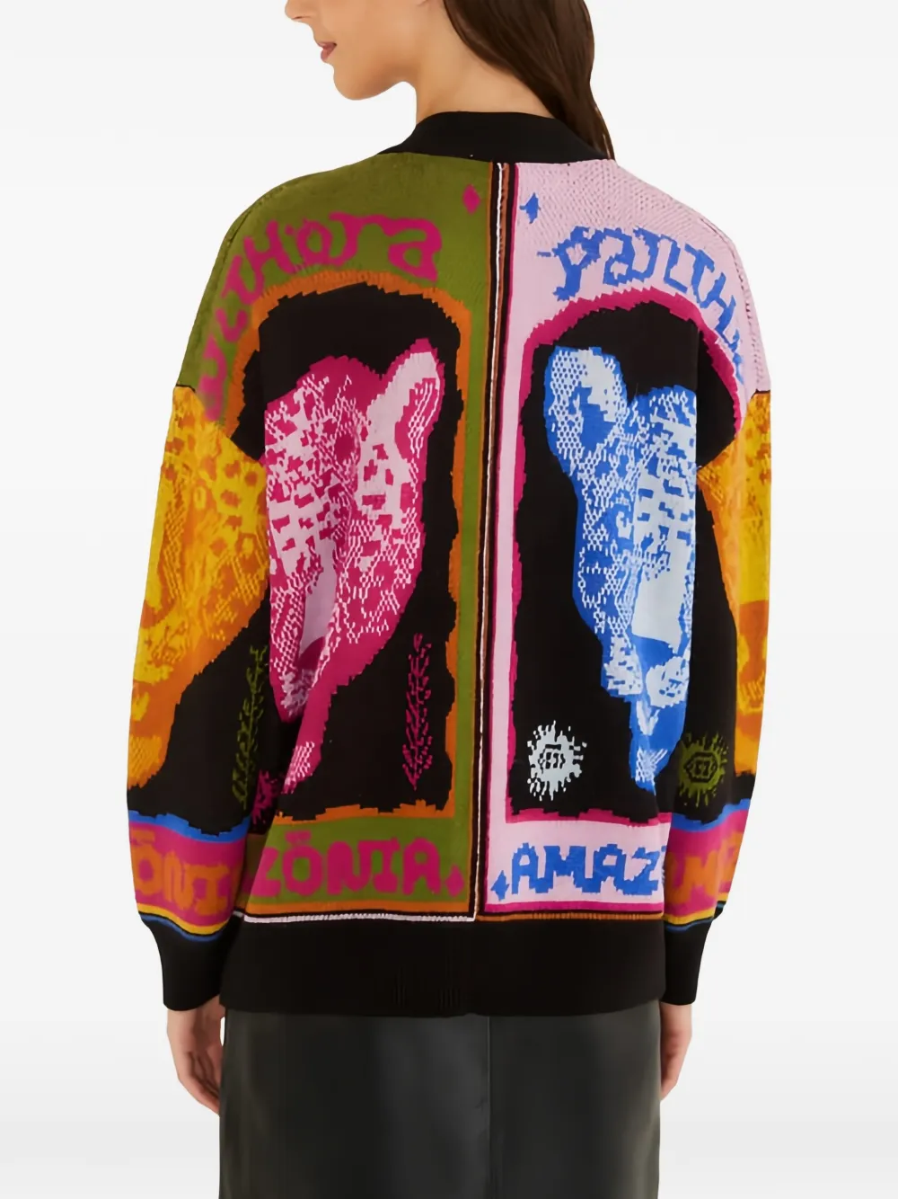 FARM Rio multicolor panthers buttoned knit cardigan Zwart
