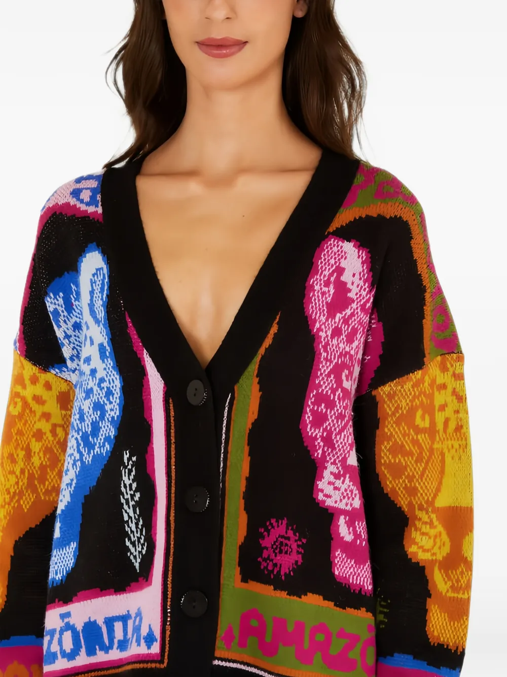 FARM Rio multicolor panthers buttoned knit cardigan Zwart