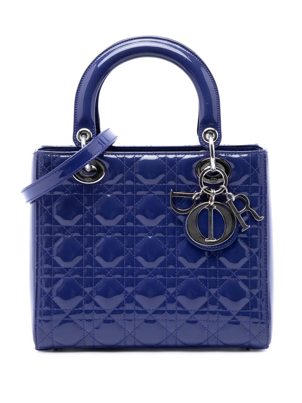 Christian Dior Pre-Owned 2015 mittelgroße Cannage Lady Dior Satchel-Tasche aus Lackleder - Blau
