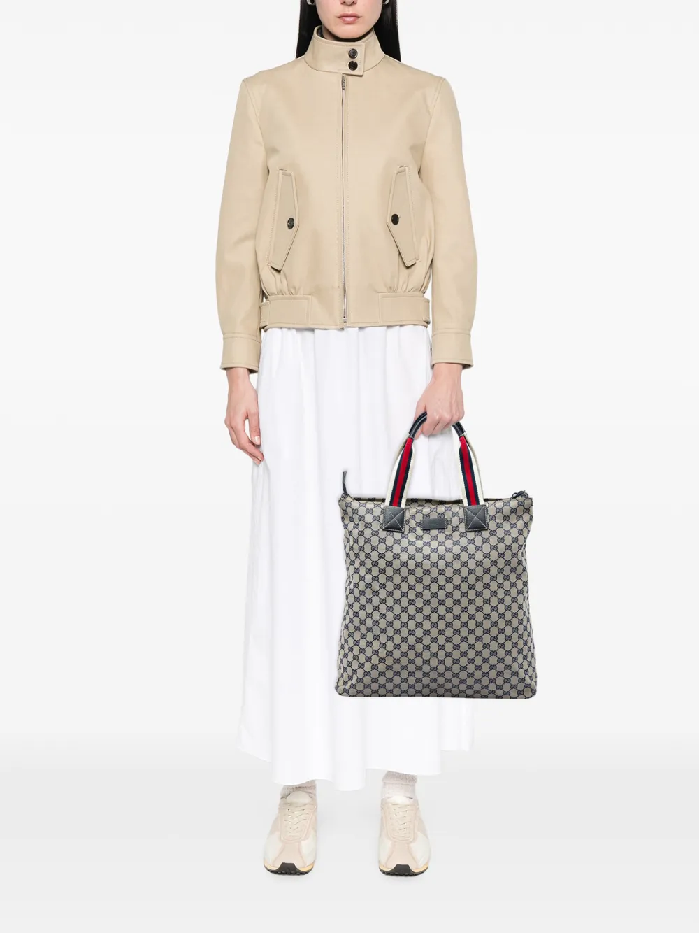 Gucci Pre-Owned 2016-2026 GG canvas Web vertical shopper Beige