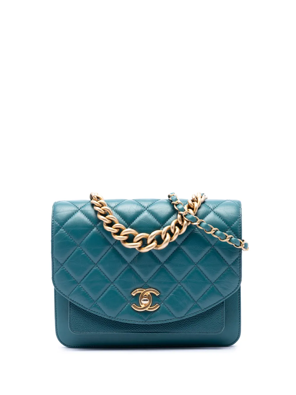 CHANEL Pre-Owned 2019 Small Quilted Calfskin and Caviar Chain Handle Flap satchel - Blu