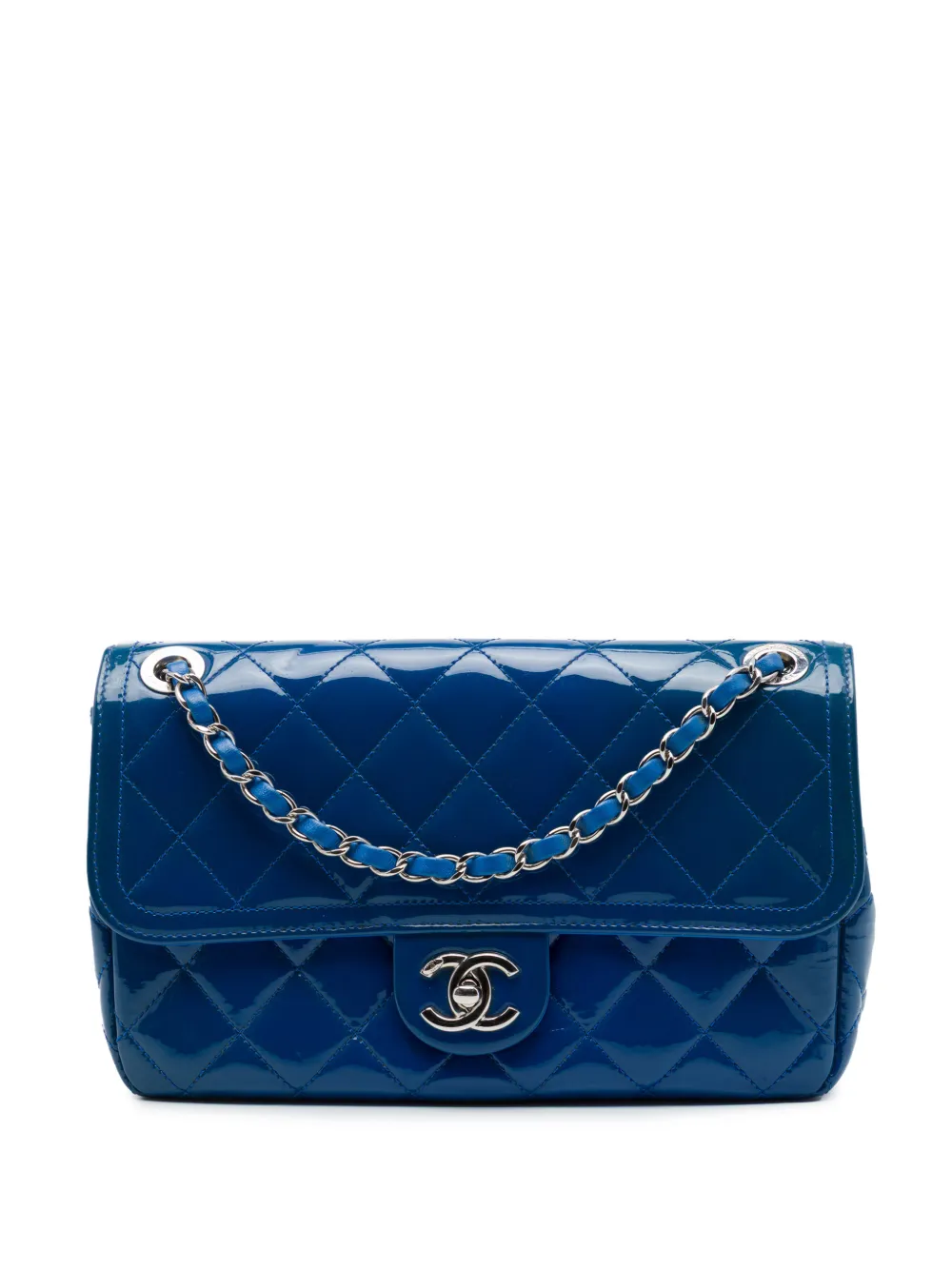 CHANEL Pre-Owned 2014-2015 Medium Quilted Patent Coco Shine Flap crossbody bag - Blu