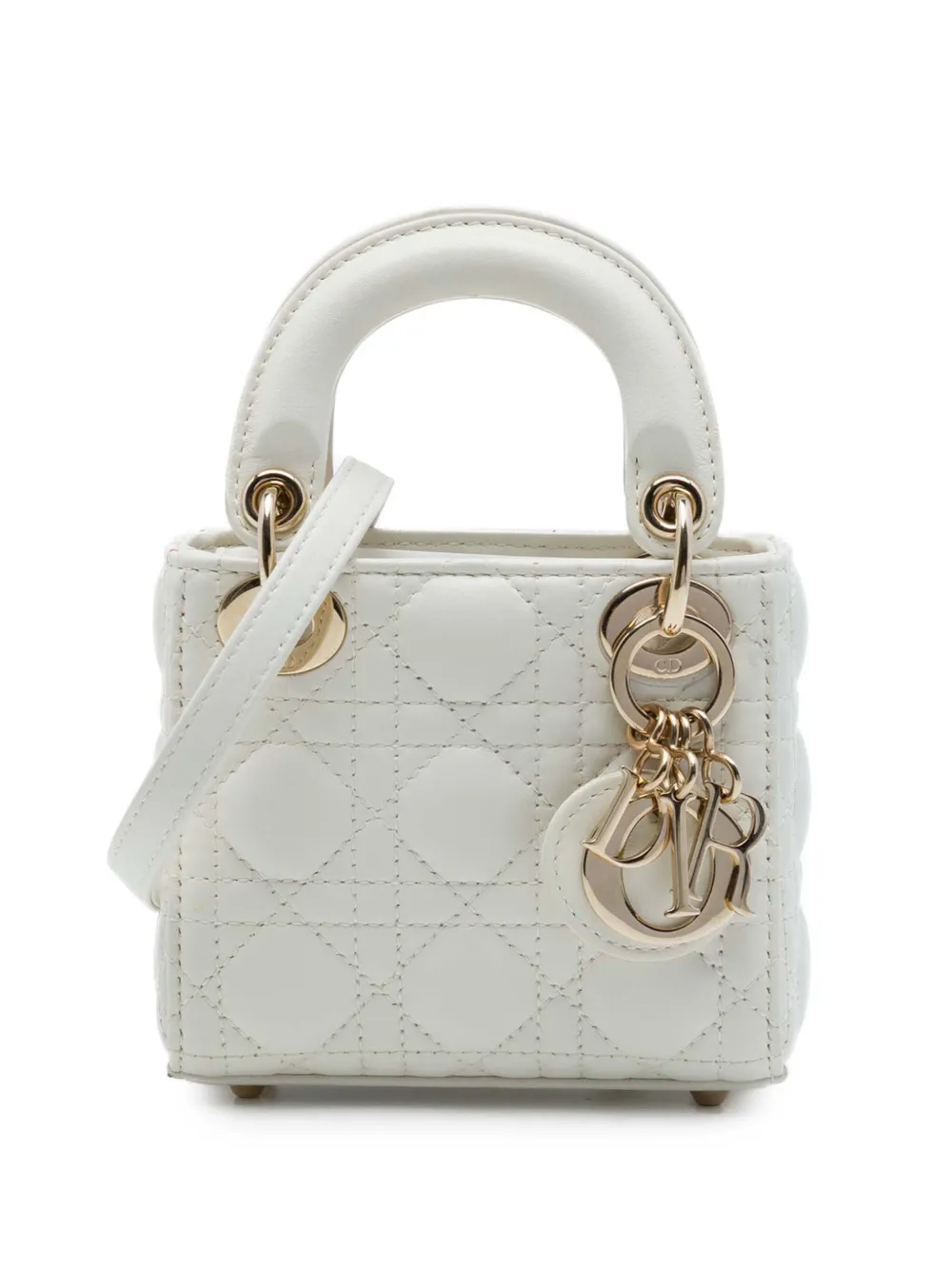 Christian Dior Pre-Owned 2021 micro Cannage Lady Dior Satchel-Tasche aus Lammleder - Weiß