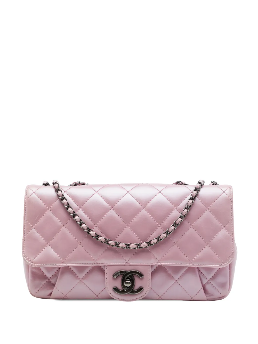 CHANEL Pre-Owned 2016-2017 Medium Quilted Metallic Calfskin Coco Pleats Chain Flap crossbody bag - Rosa