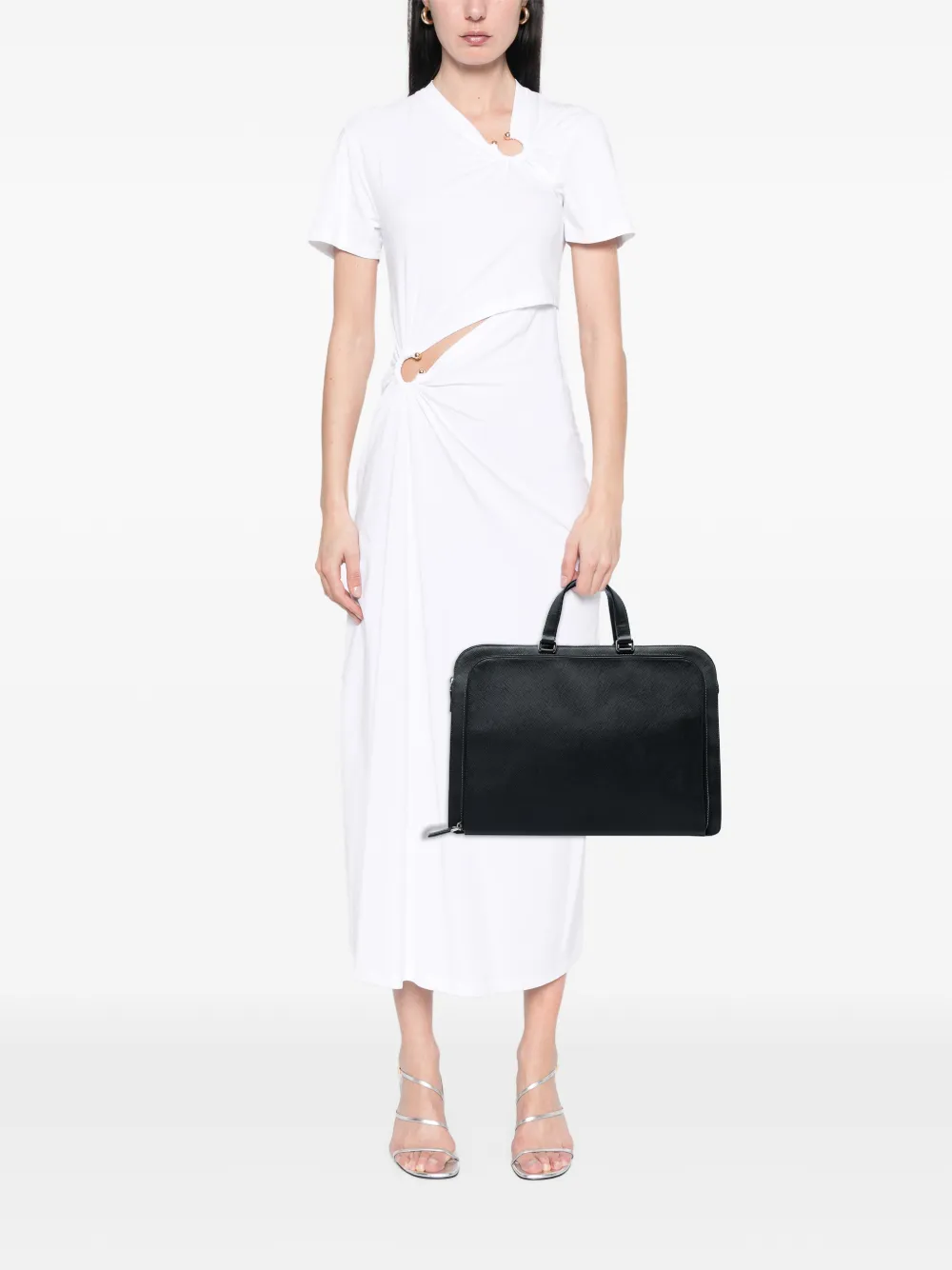 Prada Pre-Owned 2013-2025 Saffiano Cuir Travel tas met rits en zak Zwart